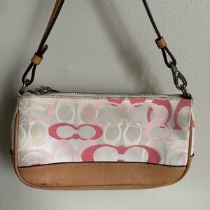 Vintage Coach Y2K Pink and Tan Patterned Shoulder Bag